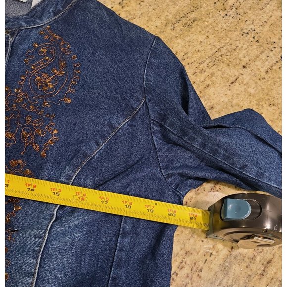 New! Vintage BEA Size 12P Jean Denim Shirt Blazer Gold Button Embroidered Sequin - Picture 4 of 12